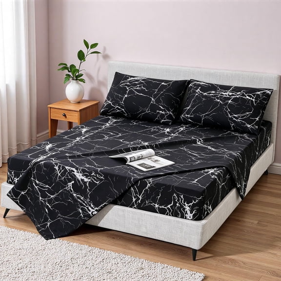 Black-marble Queen 4pc Microfiber Bedding Set