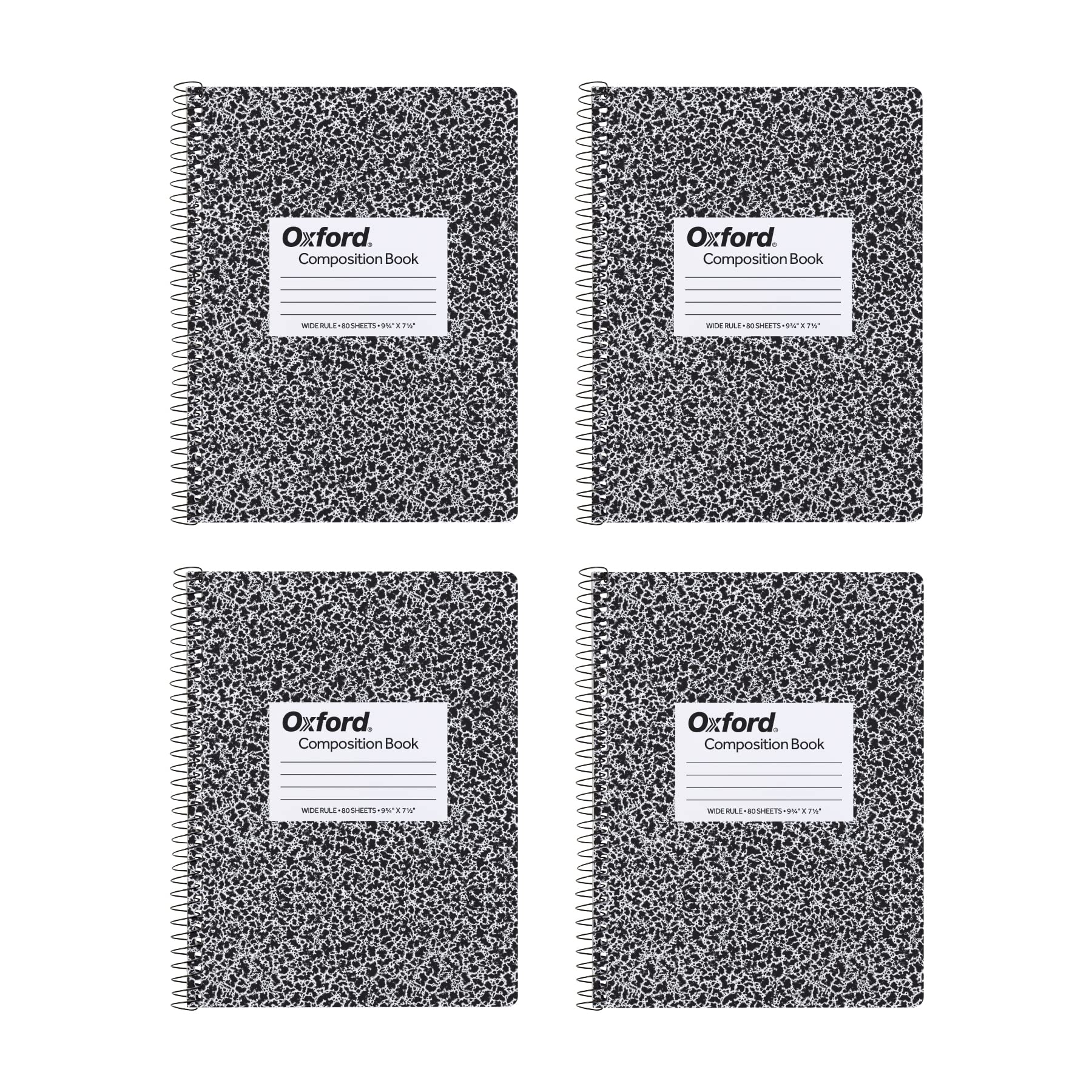 Black marble cover (64950), Spiral Composition notebooks 4 pack, wide