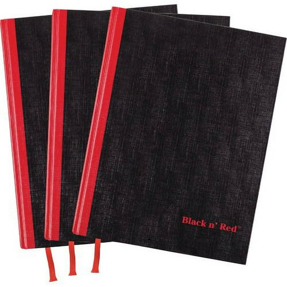 Black n' Red Casebound Hardcover Notebook 3-pack - Case Bound - 12" x 8.5"1.7" - Matte Cover - Hard Cover, Bleed Resistant, Ribbon Marker - 3 / Pack | Bundle of 10 Packs