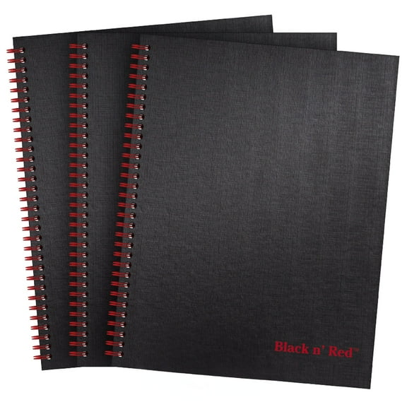 Black n' Red Hardcover Business Notebook, Twin Wire, 70 Sheets, 11" x 8.5", 3 Pack, Black