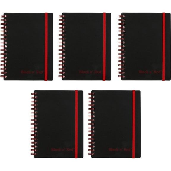 Black n' Red Twin Wire Poly Cover Notebook, 3-5/8" x 5-7/8" Sheet Size, Black/Red, 70 Ruled Sheets, Sold as 5 Pack (F67010)