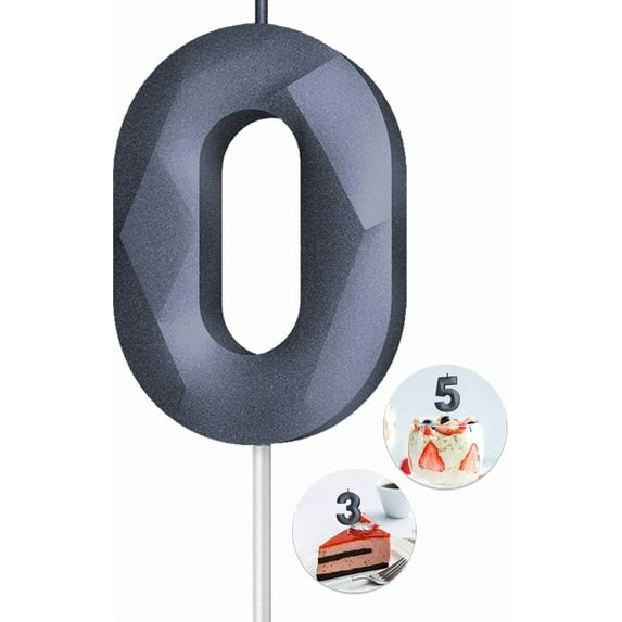 Black number 0 candle, 0 birthday candle, 3D Diamond Birthday Number Candles are suitable for digital candle cake topper decorations for weddings, anniversaries and birthday celebrations.
