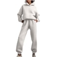 thumbnail image 1 of CZHJS Women Casual Solid Color Two Piece Long Pants Hooded Pullover Long Sleeve Sweatshirts Sets White XL, 1 of 8