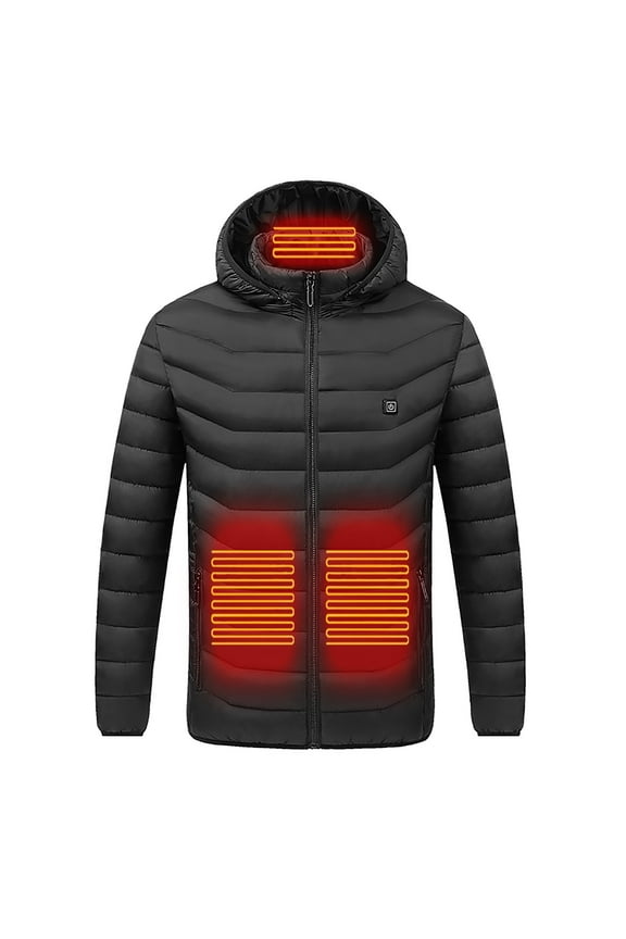Mens Heated Jacket Fashion Long Sleeve Tops T-Shirt Vest Autumn Charging Via Heated Winter Coat Black S