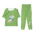 thumbnail image 1 of KIJBLAE Women's Dragonfly Print Pajama Set Loose Short Sleeve Round Neck T-Shirt Long Pants Homewear Tracksuit Green M, 1 of 5