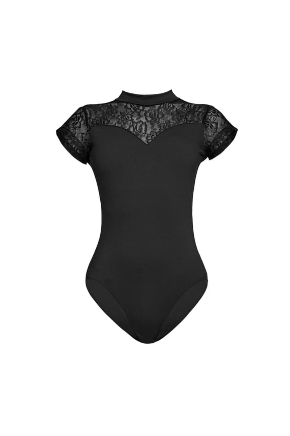 Women's Gymnastics Leotards for Girls Tank Top Black Dancewear Biketard Mesh Back Floral Lace Bodysuit Black M