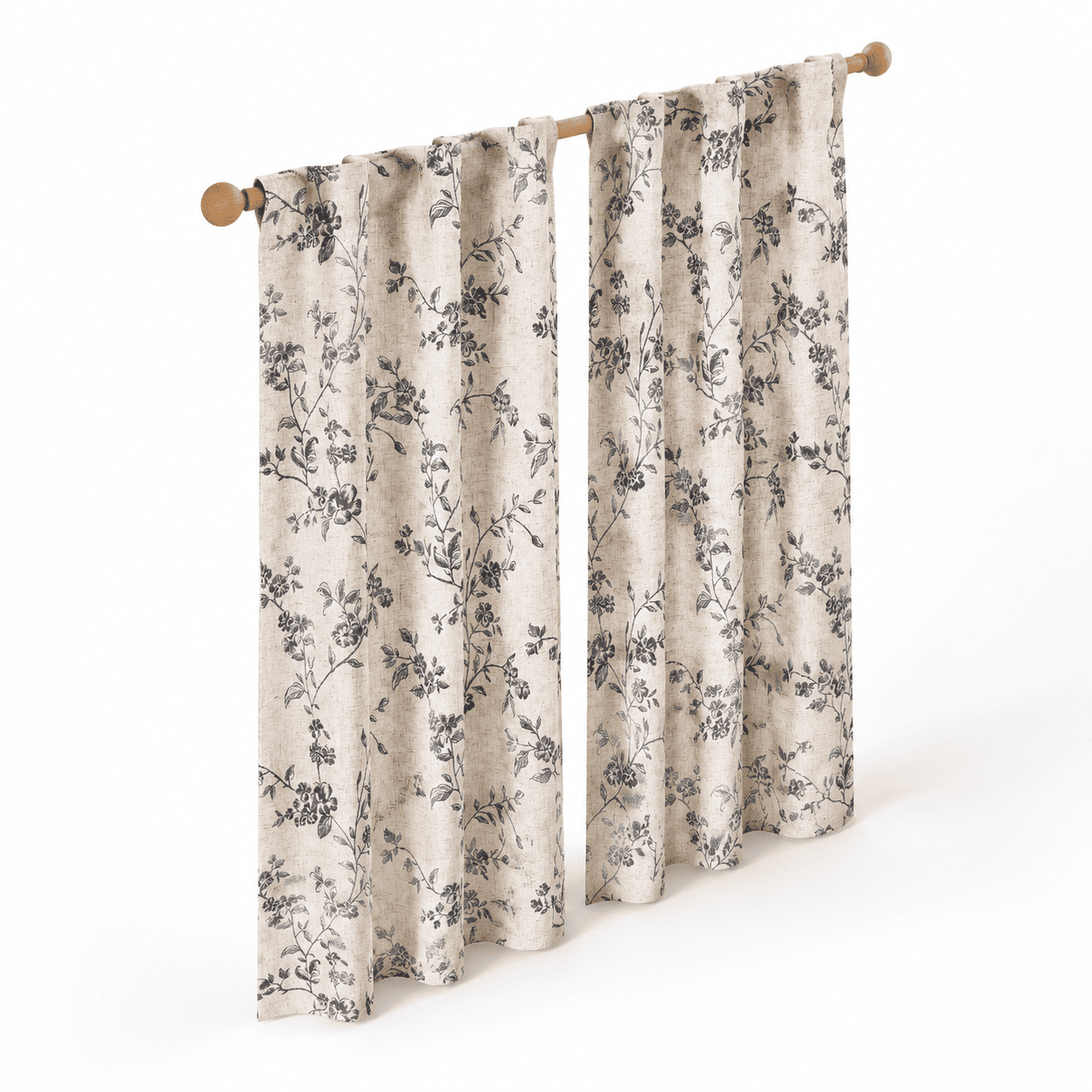 Unlined Drapery Black on Beige 50