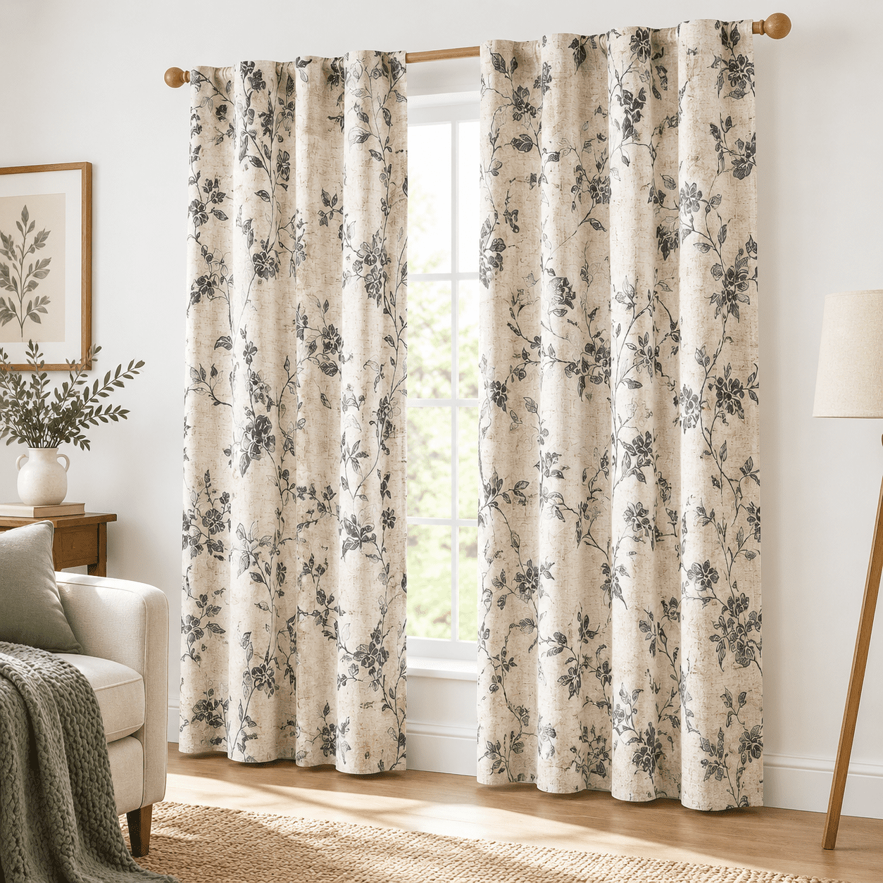 Unlined Drapery Black on Beige Unlined 38
