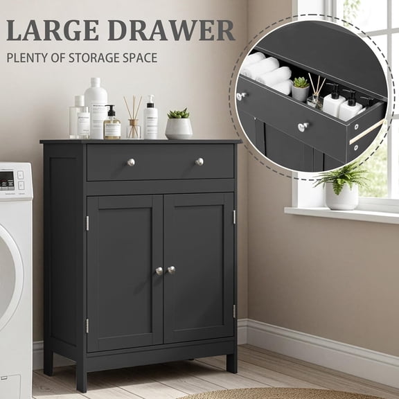 Black particleboard with melamine veneer, 60*30*80cm, double doors, single drawer, bathroom vanity
