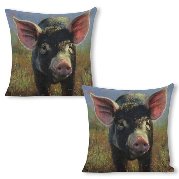 Black pig on the grassland Linen toss pillowcase decoration pillowcase gifting preferred 24x24 inch cushion cover 2 sets sofa pillowcase sofa bedroom living room car