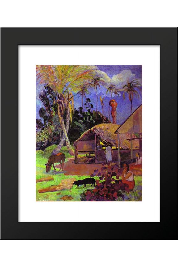 Black pigs 20x24 Framed Art Print by Paul Gauguin