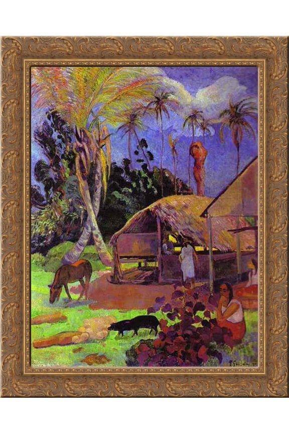 Black pigs 24x20 Gold Ornate Wood Framed Canvas Art by Paul Gauguin