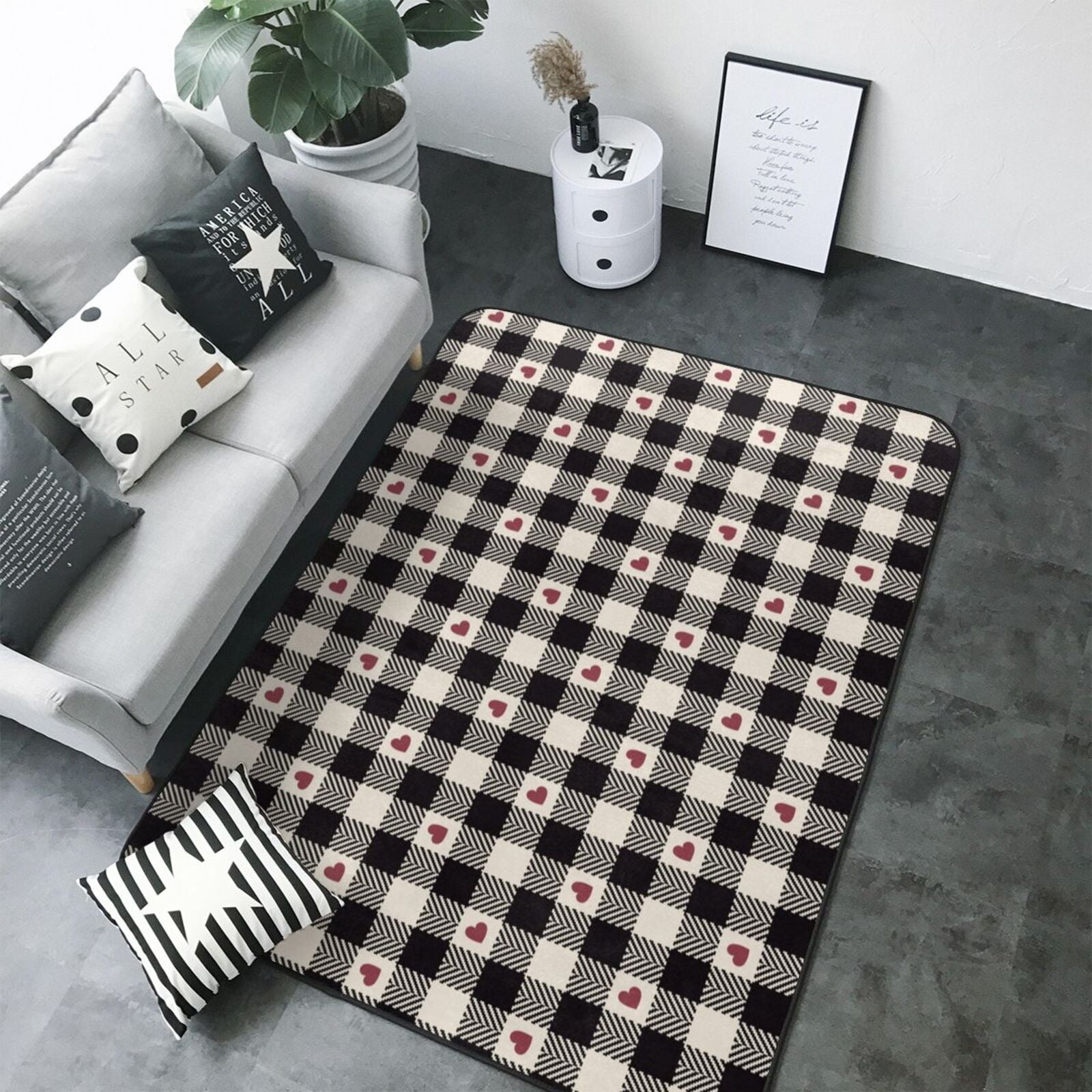 Black plaid heart Area Rugs for Living Room Bedroom, 5x7 Soft Throw ...