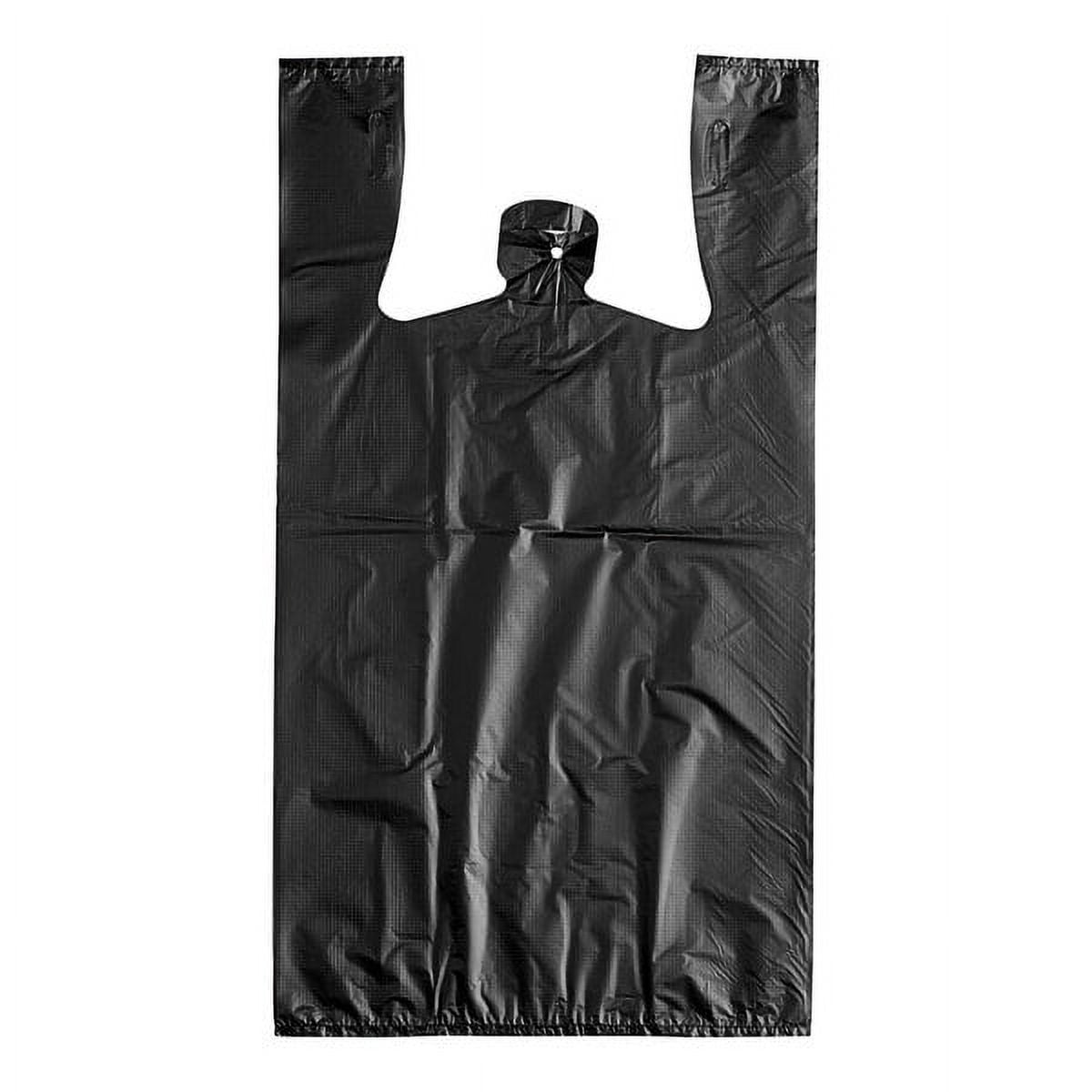 "Economical Black Plastic TShirt Bags with Handles, 11.5"" X 6.5 X 21