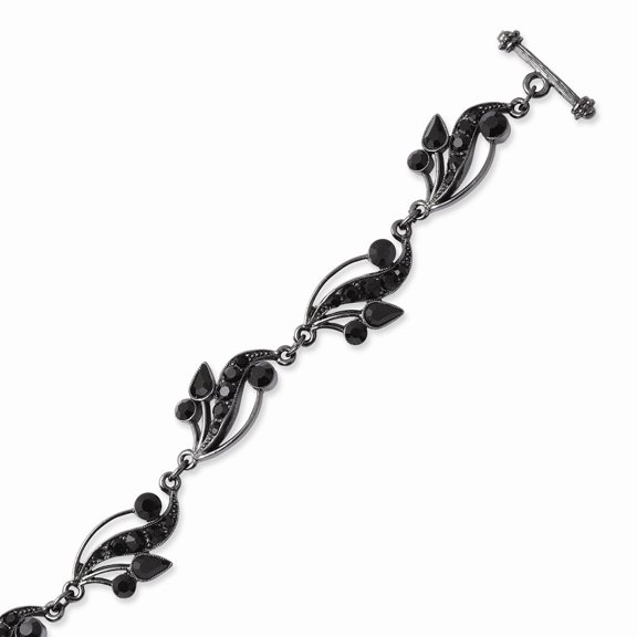 Black-plated Black Crystal 7.5inch Toggle Bracelet - 15.9 Grams