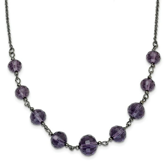 Black-plated Black Crystal Bead 16 Inch With ext Necklace