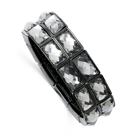 Black-plated Grey Epoxy Stones Stretch Bracelet - 48.2 Grams