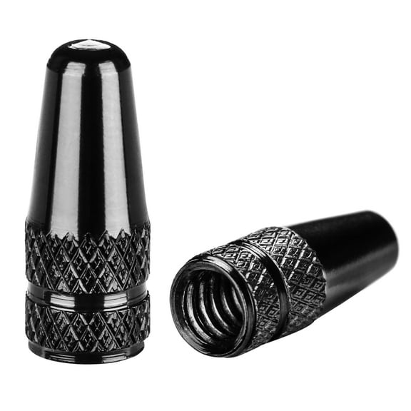 Black presta valve caps aluminum anodized bike tire air dust stem covers-used on presta/french valves for MTB, road bike, bicycles (4 Pack)