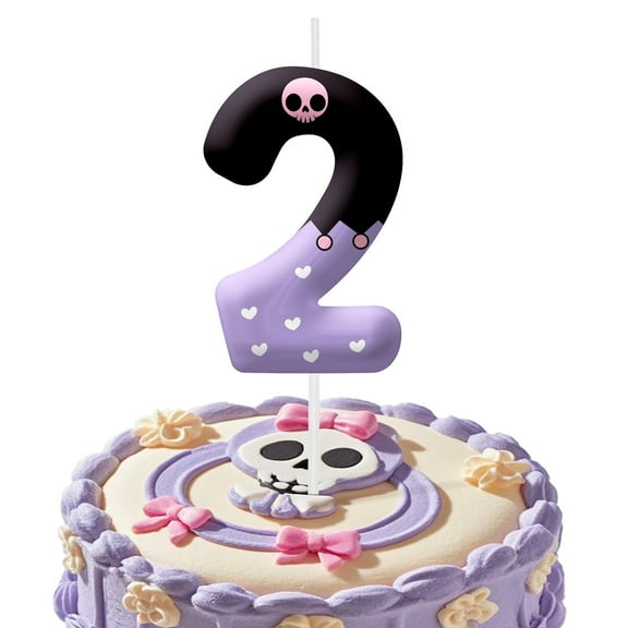 Black purple cartoon birthday candle (number 2 candle), purple skull number candle, suitable for cartoon theme birthday number candle, party decorations