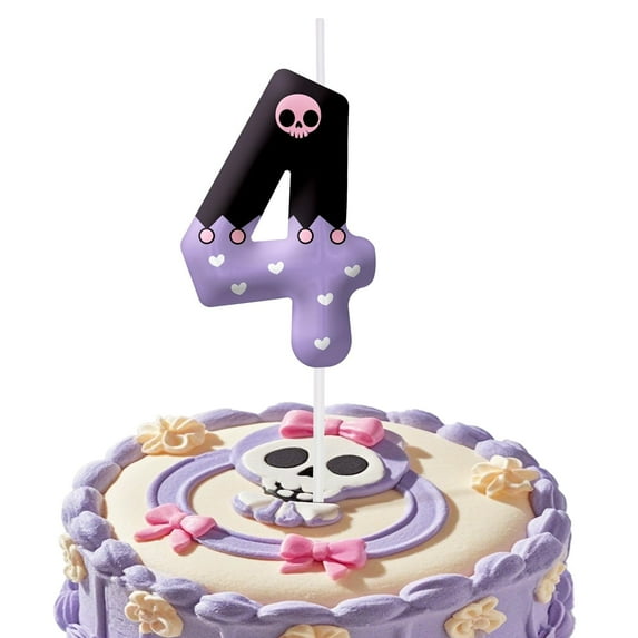 Black purple cartoon birthday candle (number 4 candle), purple skull number candle, suitable for cartoon theme birthday number candle, party decorations