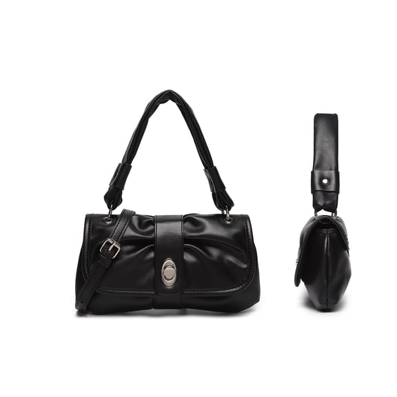 Black quilted leather mini messenger bag with shoulder strap Turn-lock closure