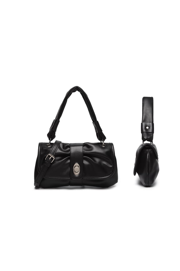 Black quilted leather mini messenger bag with shoulder strap Turn-lock closure