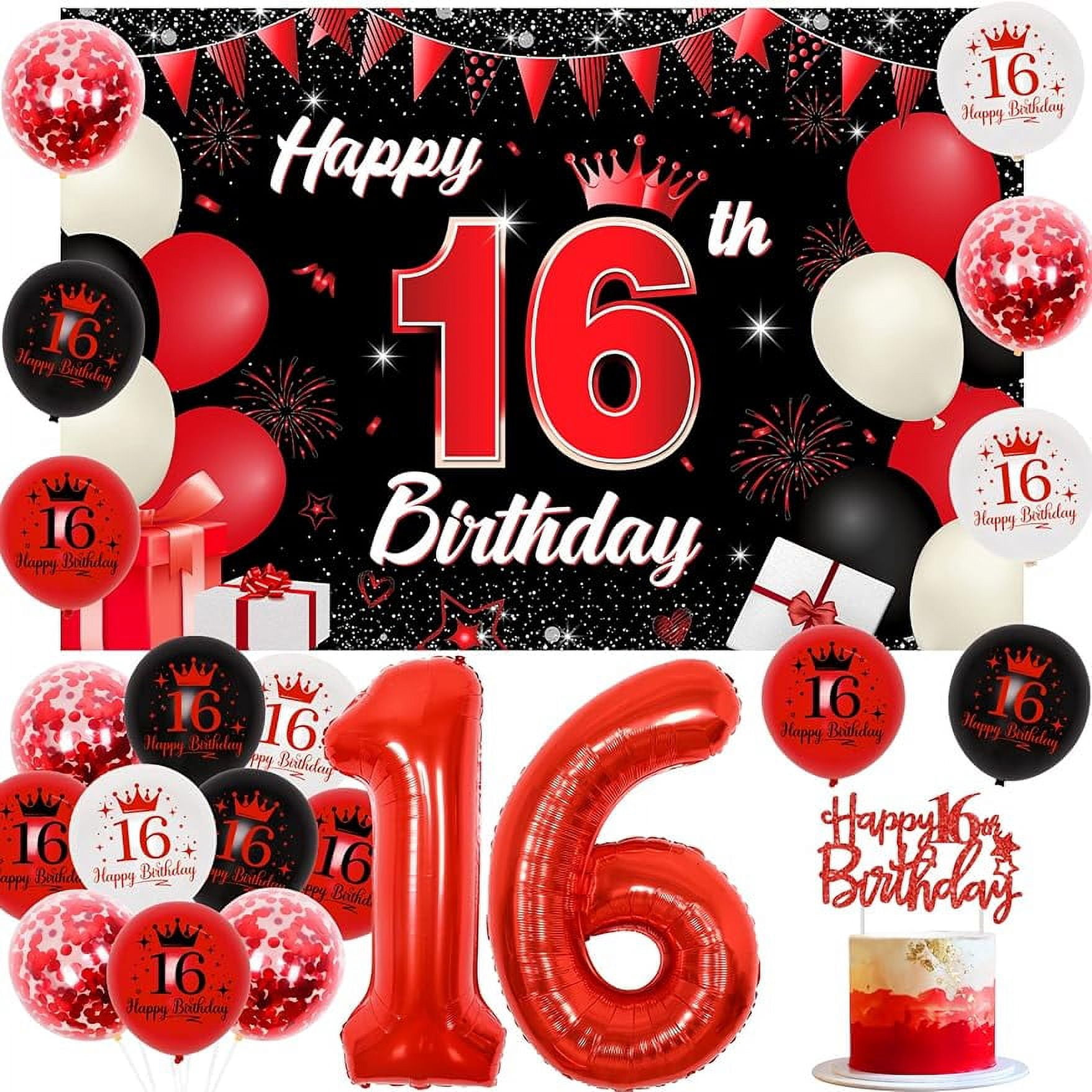 Black and red decorations for boys and girls on their 16th birthday