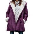 thumbnail image 1 of Black锛咶riday Deals Women Winter Warm Sherpa Lined Jackets,Womens 2024 Trendy Warm Fleece Lined Plus Size Solid Color Velvet Hooded Coat Casual Long Sleeve Horn Buckle Pockets Overcoat Jackets Tops, 1 of 7
