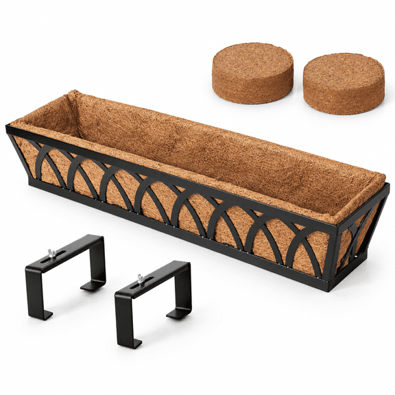 Black-set 2 36IN Style A Hanging Window Box Basket with Coco Liner 2 Pack