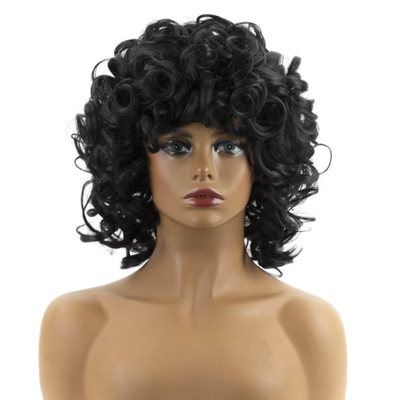 Black short retro small roll wig for women, fluffy spring roll
