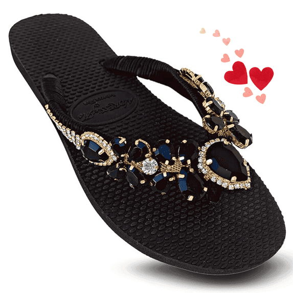 Black size 9 AdDRESSingMe Glam Flip Flops With Rhinestones For Women