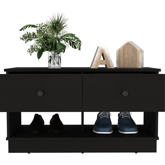 Black storage bench with open and drawer storage | Meet your various storage needs