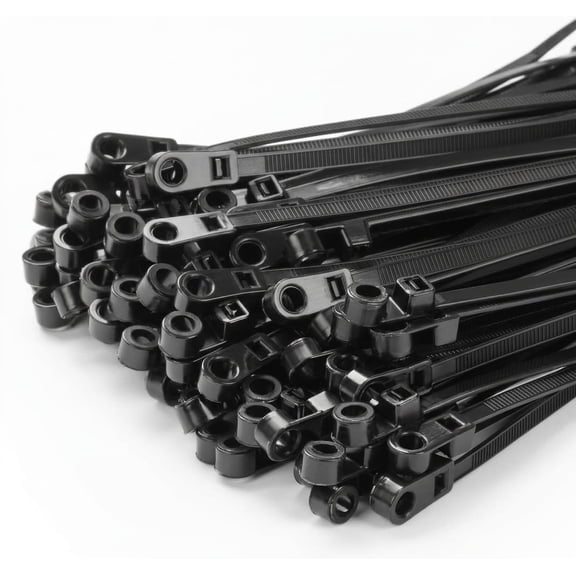 Black ties with screw mounting holes, for wire management and organization cable ties (only 100 pcs, 8-inch ties)