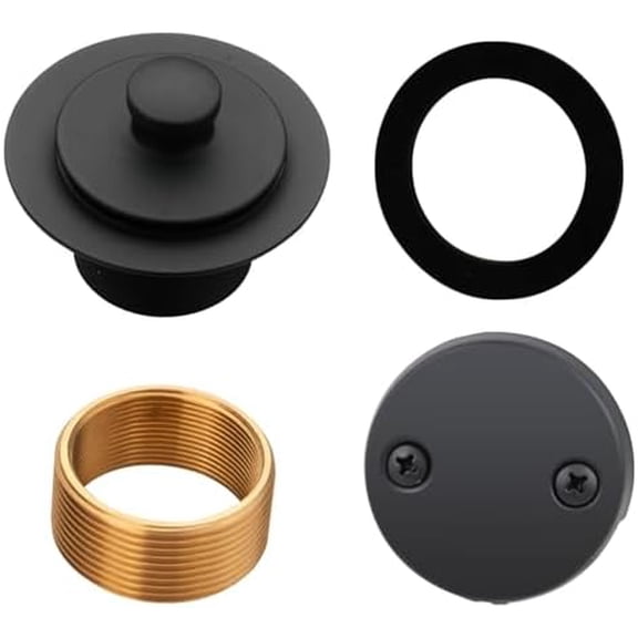Black tub Drain Lift &Turn Tub Trim Set with Two-Hole Overflow Faceplate Conversion Kit Assembly,  Bathtub Drain Replacement Trim Kit and Universal Fine/Coarse Thread, Matte Black