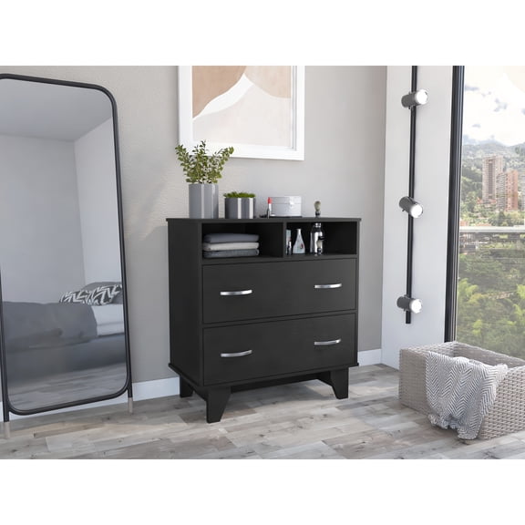 Black two-drawer and two-shelf unit - Perfect for home organization
