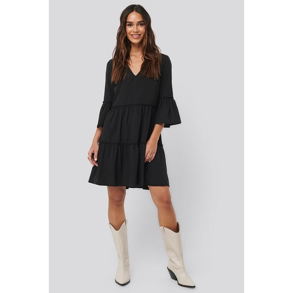Black v-neck ruffle dress