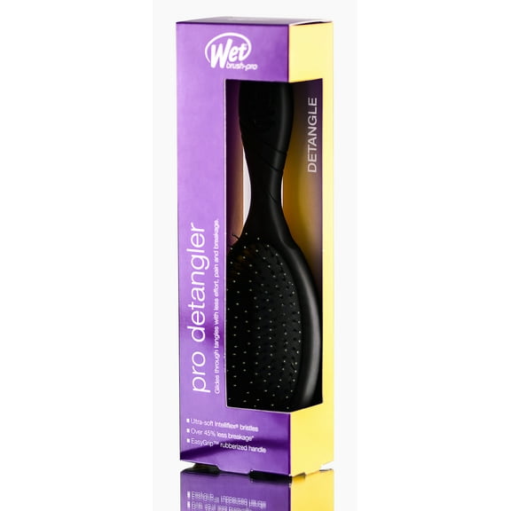 Black w/ Black Handle , The Wet Brush Pro Detangler - Pack of 1 with SLEEKSHOP Teasing Comb