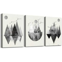 Black and white Abstract canvas Wall Art for living room Canvas Prints Artwork bathroom Wall Decor Abstract Mountain geometric Watercolor painting 3 Pieces bedroom wall decorations Home Decor