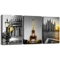 thumbnail image 1 of Black and white Architectural landscape Canvas Wall Art for Living Room kitchen Wall Artworks Bedroom Decoration, 3 Piece framed bathroom Home Wall decor posters Yellow Eiffel Tower wall painting, 1 of 6