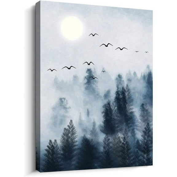 Black and white Canvas Wall Art for Bedroom family bathroom wall decor Misty Forests Trees Scenery Pictures Modern Stretched and Framed Abstract paintings Office Living Room kitchen Home decorations