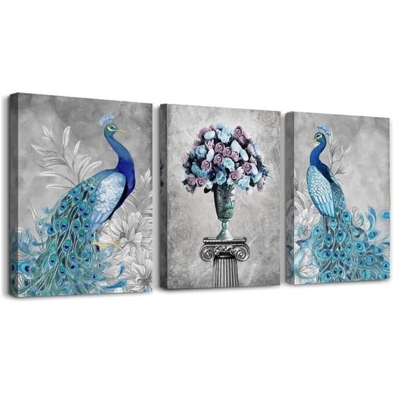 Black and white Canvas Wall Art for living room bathroom Wall art Decor for bedroom kitchen wall decorations Canvas pictures artwork office The room Home decorations Retro peacock painting 3 Pieces