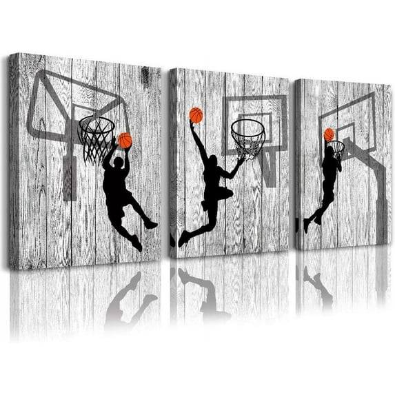 Black and white Canvas Wall Art for living room bathroom and bedroom kitchen wall decor artwork Canvas Prints play basketball sport painting 12" x 16"3 Piece Modern framed office Home decorations