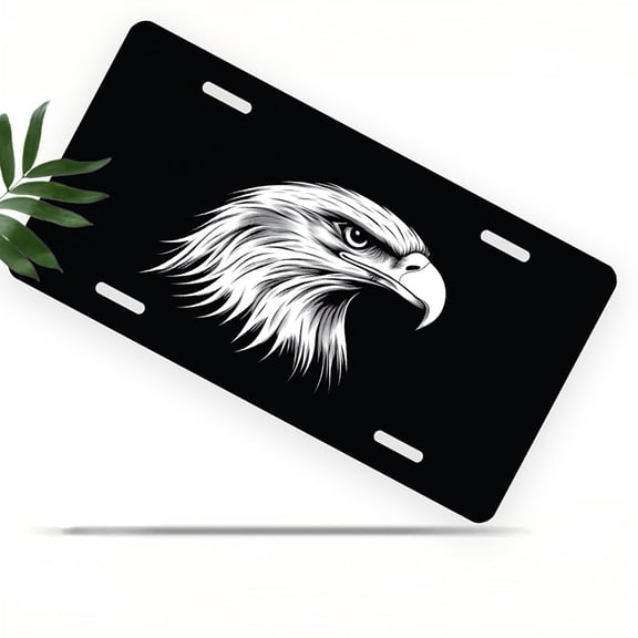 Black and white Eagle Head Front License Plate, Metal License Plate, Funny Standard Plates Personalized Novelty Decorative For Men/Women/Boys/Girls Car 6×12 Inch