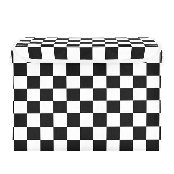 Black-white Plaid Foldable Storage Bin with Lid and Handle Collapsible Storage Box 16.5 x 12.6 x 11.8 inches