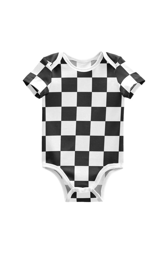 Black-white Plaid Pure Cotton Bodysuit Short Sleeve Pajamas One-Piece Romper Unisex 3 Months