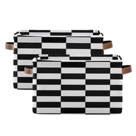 Black-white Plaid Square Storage Bins with Handles Collapsible Containing Box 2 Packs