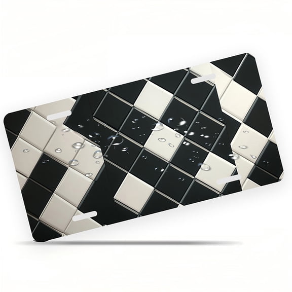 Black - and - white Tile Pattern Funny Personalized License Plate Rust-proof Stainless Steel Metal License Plate Suitable For Men And Women 12.2" x 6.2"
