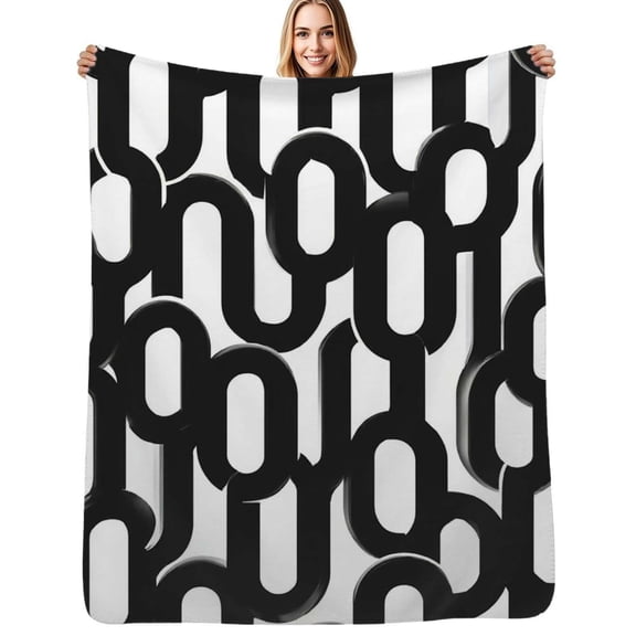 Black white abstract chain pattern Flannel Blanket Warm Soft Bedding Throws Winter Camping Chair Sofa Bed