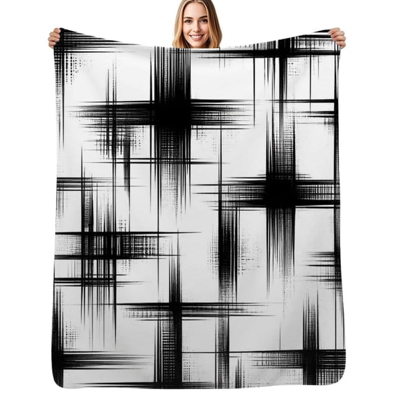 Black white abstract crisscross lines Soft Blanket Travel Bedding Throws Flannel Bedspread Sofa Bed Cover