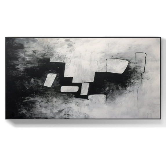 Black and white abstract painting on canvas, minimalist white wall decoration, 3D white painting for room, oversized minimalist wall art,(61*122cm)24*48 Inches,Unstretched,Frameless